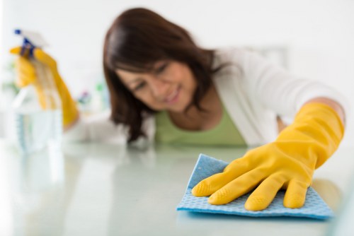 Cleaner completing a final safety check in a room after cleaning